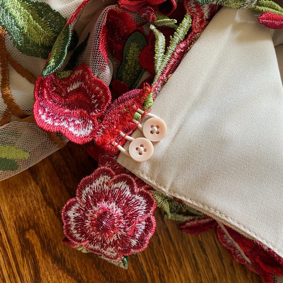 LAST CHANCE: Alice + Olivia Embroidered Red Floral V-Neck Gown - Size 0 - Picture 14 of 16